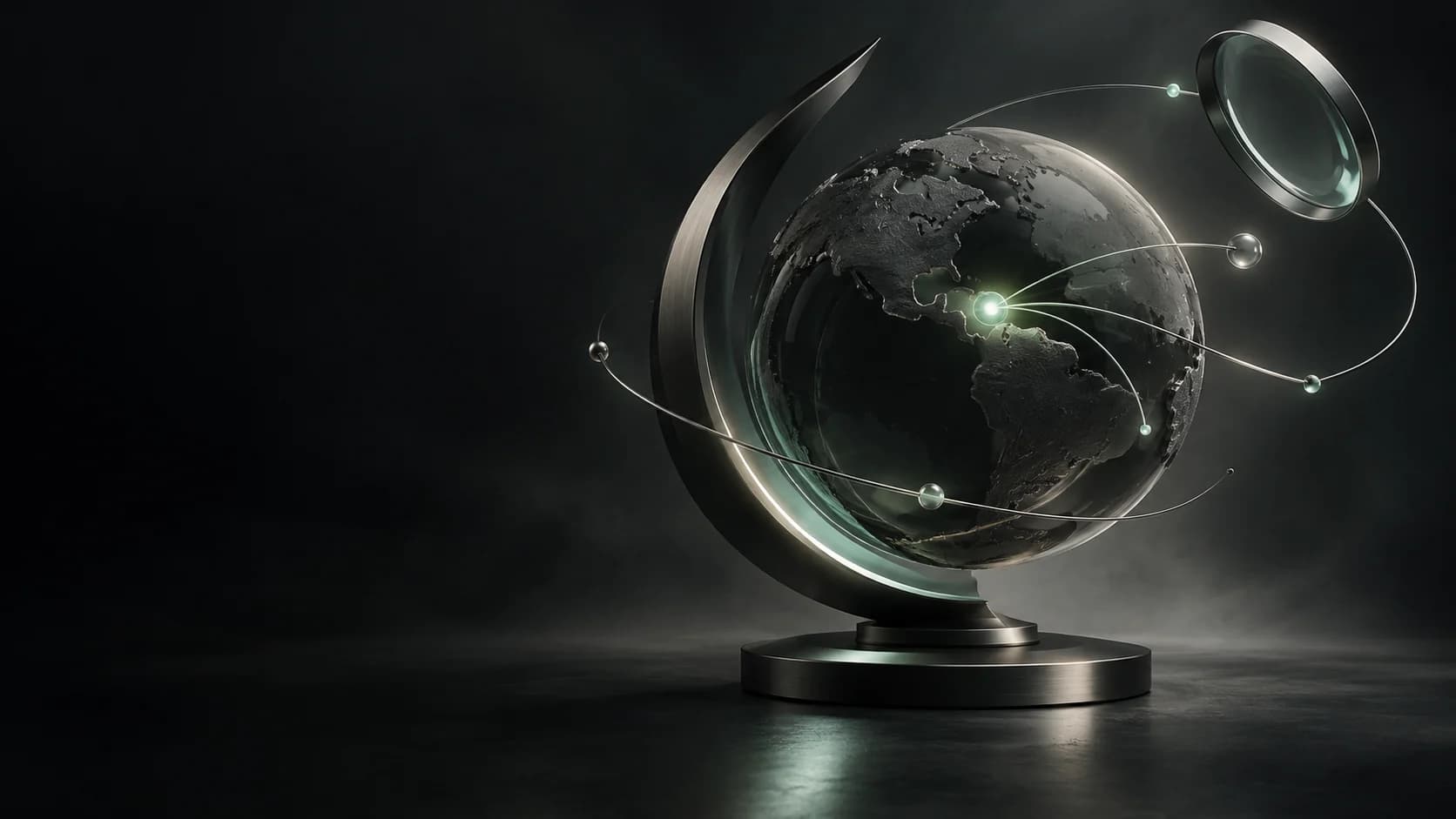 SEO & GEO represented as connected glass and graphite infrastructure